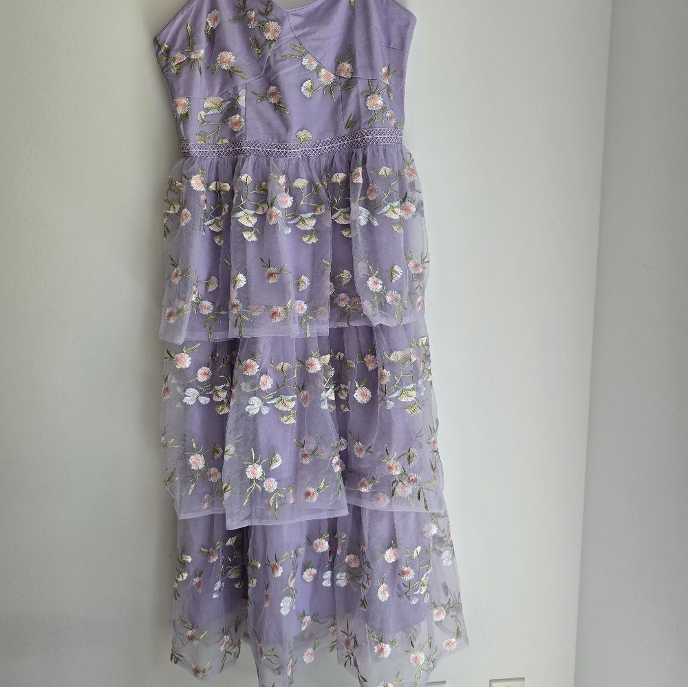 Endless Rose Floral Embroidered Tulle Midi Dress